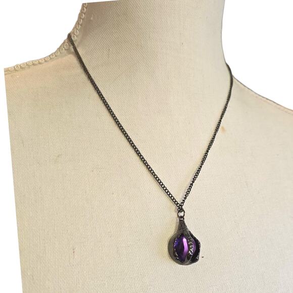 Necklace Handmade Gothic Purple Orb Pendant Claw Cage Chain 18" SKU2376 - Picture 2 of 7